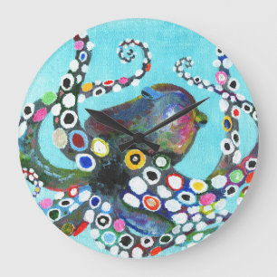 Vibrant oktopus: Akryl Illustration Stor Klocka
