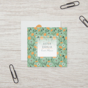 Vibrant Orange av skalbagge Dandelion Tossed Blomm Fyrkantigt Visitkort