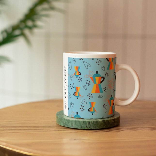 Vibrant Orange Blues Coffee Älskare Citote Kaffemugg (Vibrant Coffee Pot Pattern Mug)