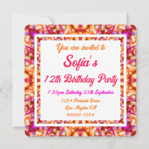 Vibrant Orange Bright Gult Bold Rosa Birthday Inbjudningar