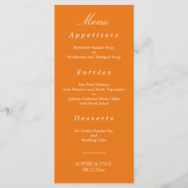 Vibrant Orange Bröllop Menu Meny