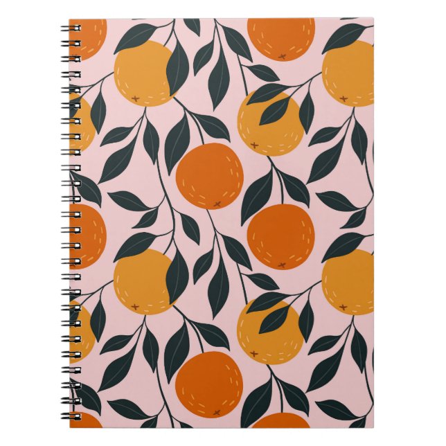 Vibrant Orange Citrus Seamless Mönster Anteckningsbok (Framsidan)
