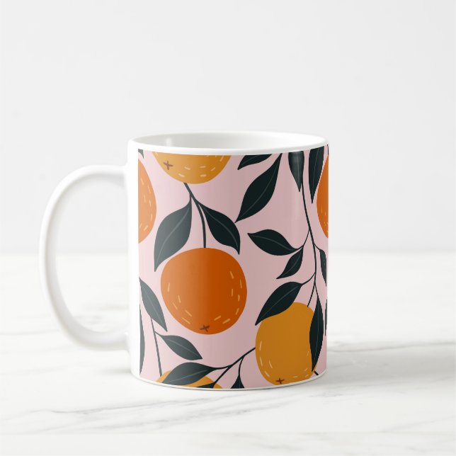 Vibrant Orange Citrus Seamless Mönster Kaffemugg (Vänster)