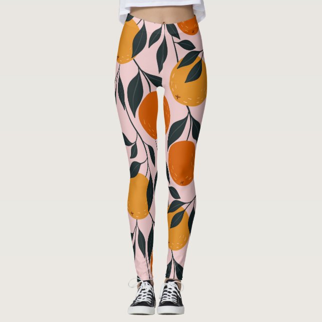 Vibrant Orange Citrus Seamless Mönster Leggings (Framsida)