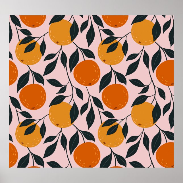 Vibrant Orange Citrus Seamless Mönster Poster (Framsidan)