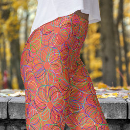 Vibrant Orange Cyclic Chaos Mönster Leggings