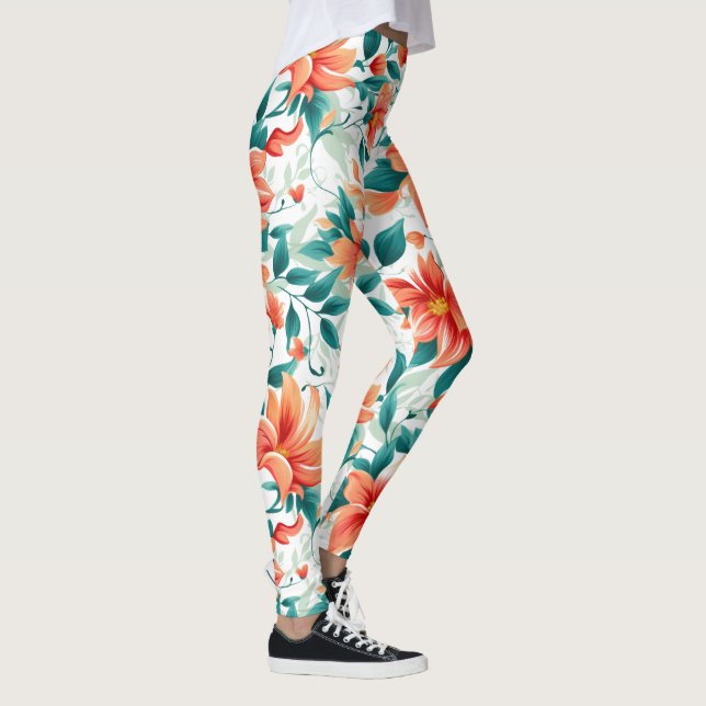 Vibrant Orange Floral Garden Pattern - Elegant Tea Leggings (Höger)