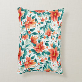 Vibrant Orange Floral Garden Pattern - Elegant Tea Prydnadskudde