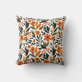 Vibrant Orange Flowers Spring Floral Pattern Chic Kudde