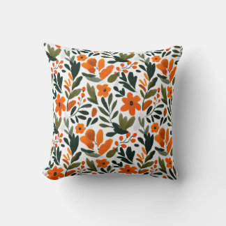Vibrant Orange Flowers Spring Floral Pattern Chic Kudde