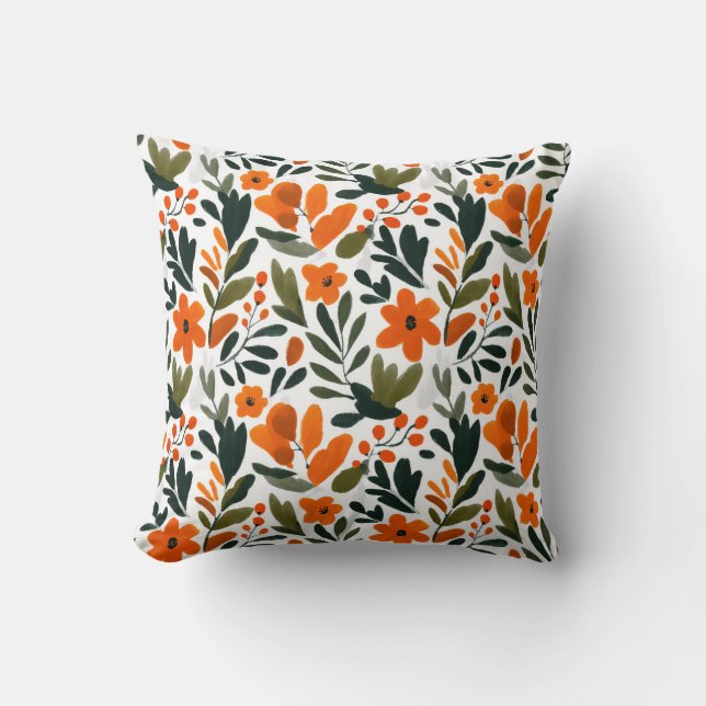 Vibrant Orange Flowers Spring Floral Pattern Chic Kudde (Framsida)