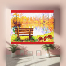 Vibrant Orange Garden Bench Fall Färg Autumn Löv