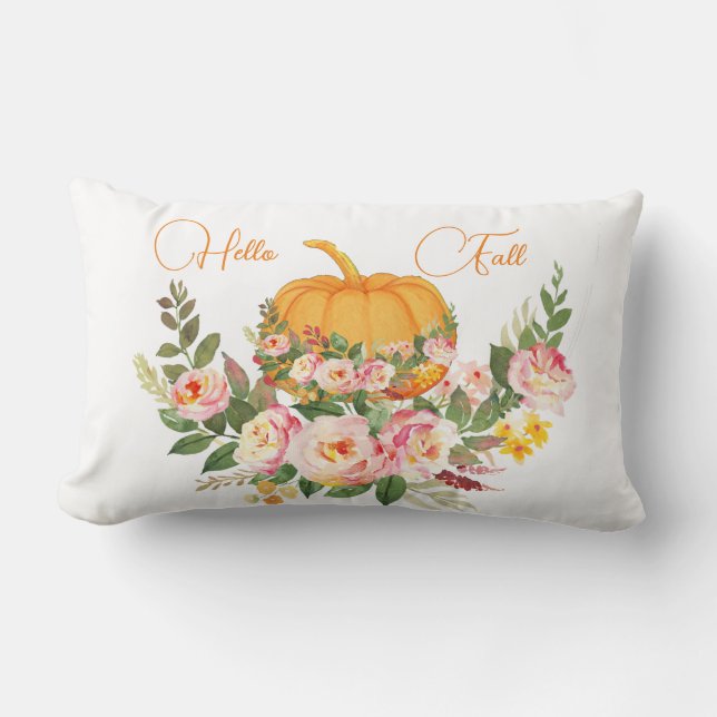 Vibrant Orange Hej Fall Pumpkin Watercolor Ro Lumbarkudde (Framsida)