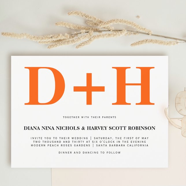Vibrant orange initialer fet typografi bröllop inbjudningar (Skapare uppladdad)