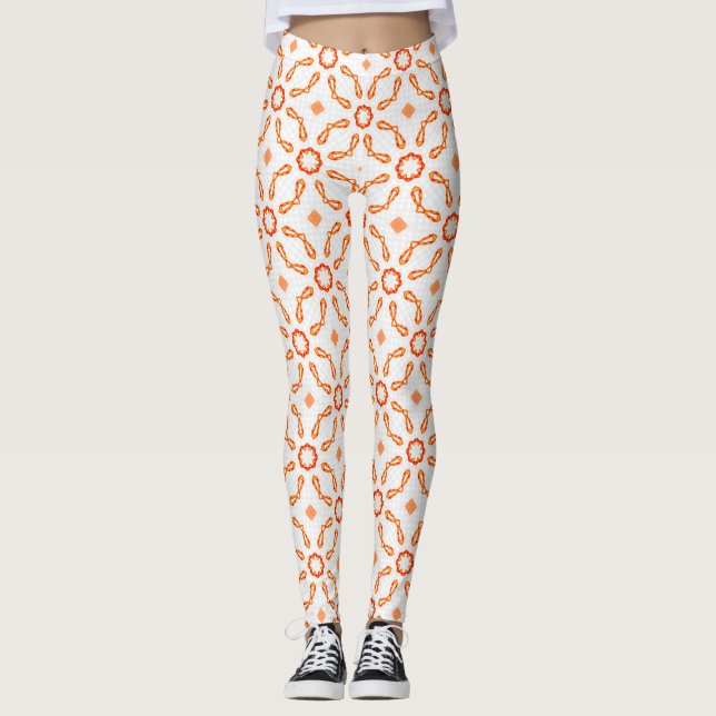 Vibrant Orange-Red Floral & Bow Pattern Leggings (Framsida)