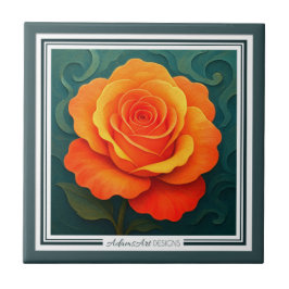 Vibrant Orange Rose Paper-Cut FloralCeramic Tile Kakelplatta