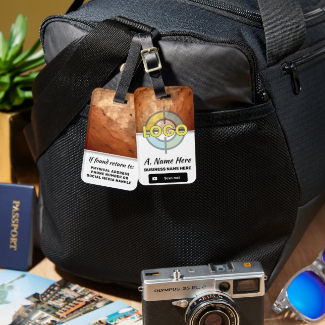 Vibrant Orange Stone Logotyp Fold Anpassningsbar B Bagagebricka (Fram & Baksida)