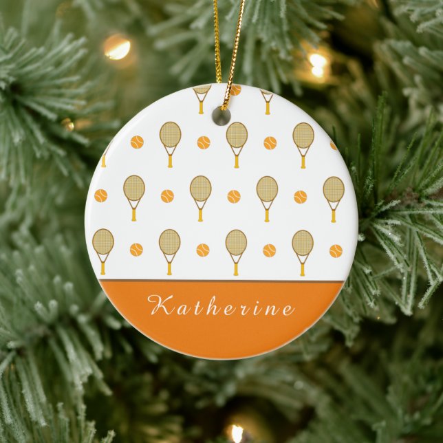 Vibrant Orange Tennis Roligt Personlig Player Cute Julgransprydnad Keramik (Träd)