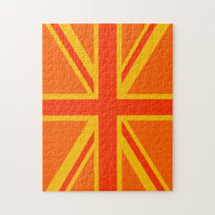 Vibrant Orange Union Jack British Flagga Swag Pussel