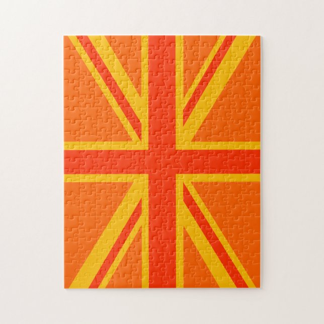 Vibrant Orange Union Jack British Flagga Swag Pussel (Vertikal)