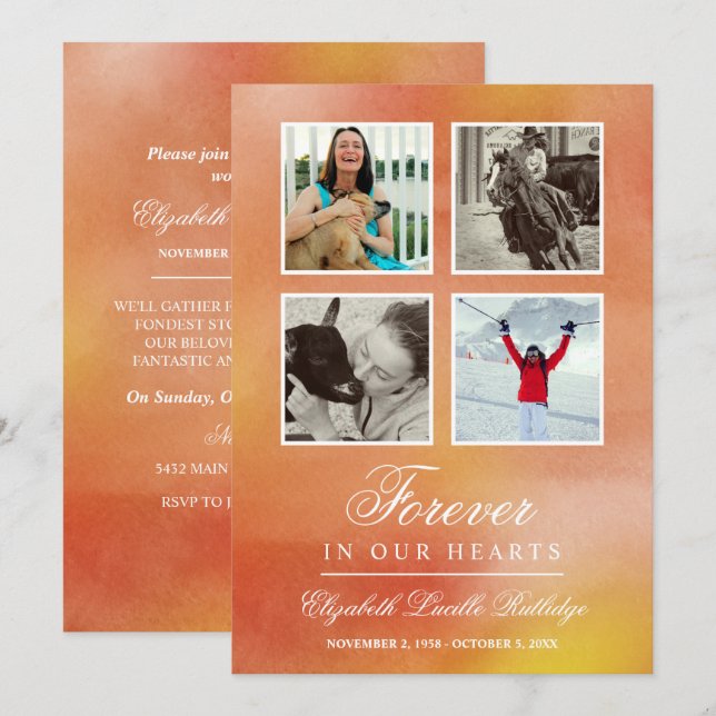 Vibrant Orange vattenfärg - för i våra hjärtan Inbjudningar (Fram/baksida)