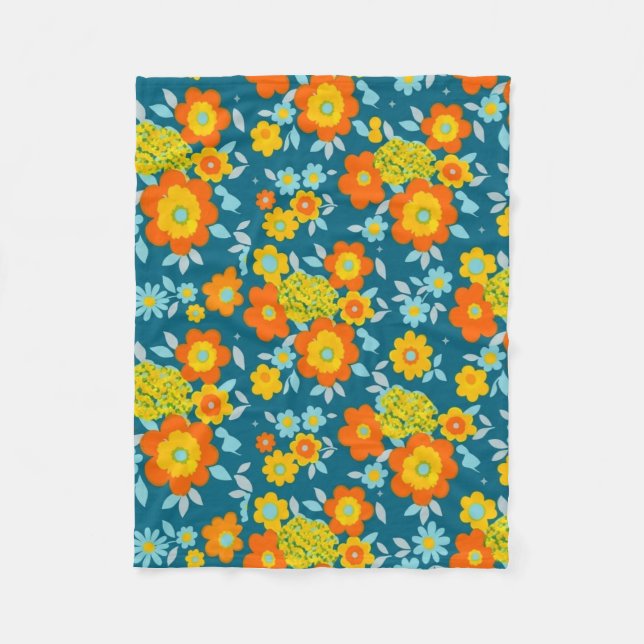 Vibrant Orange & Yellow Blooms on Deep Teal Fleecefilt (Framsidan)