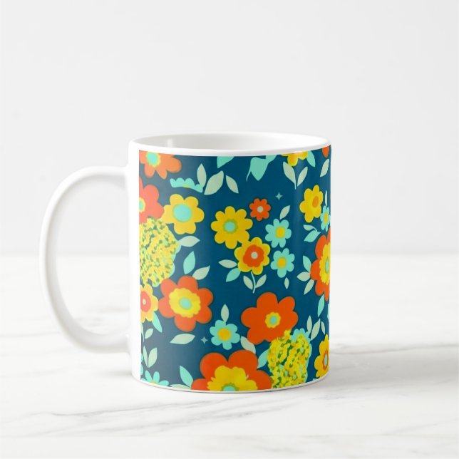 Vibrant Orange & Yellow Blooms on Deep Teal Kaffemugg (Vänster)