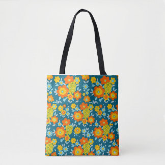 Vibrant Orange & Yellow Blooms on Deep Teal Tygkasse