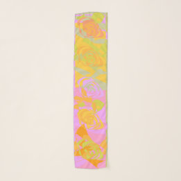 Vibrant Orange Yellow Pink Flowery Scarf Small Sjal