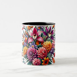 Vibrant Orchid & Dahlia Blommigt Två-Tonad Mugg