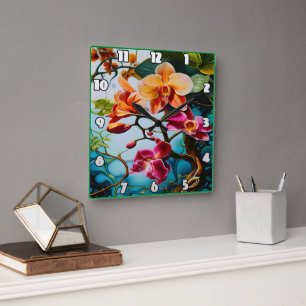 Vibrant Orchids Blodning i Tropiska paradise Fyrkantig Klocka