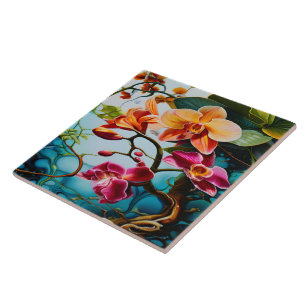 Vibrant Orchids Blodning i Tropiska paradise Kakelplatta