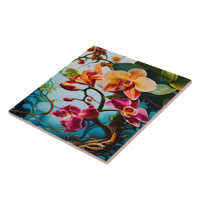 Vibrant Orchids Blodning i Tropiska paradise Kakelplatta (Sidan)