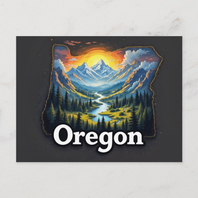 Vibrant Oregon liggande | Illustrated Mountai Helg Vykort (Framsida)