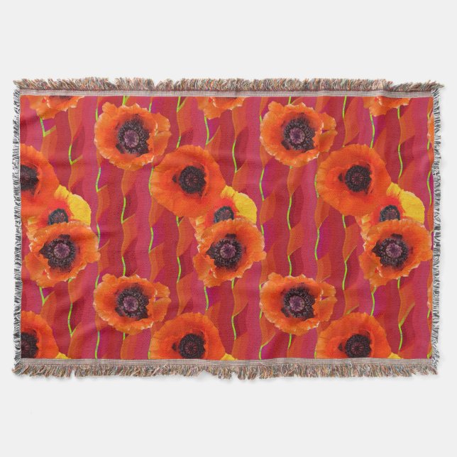 Vibrant orientalisk poppies filt (Framsidan)