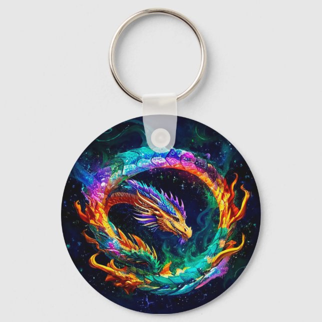 Vibrant Ouroboros Dragon Art Symbol Nyckelring (Framsida)