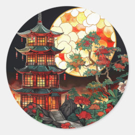 Vibrant Pagoda-lagrade glasartiklar Runt Klistermärke