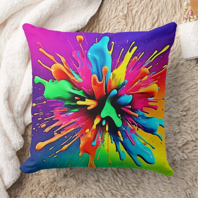 Vibrant Paint Burst Design Kudde (Filt)
