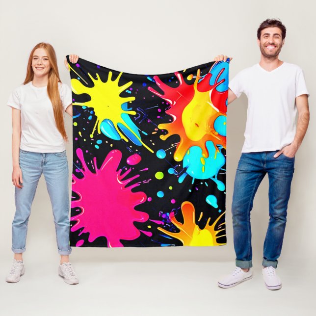 Vibrant Paint Splatter Artwork Burst Fleecefilt (På plats)