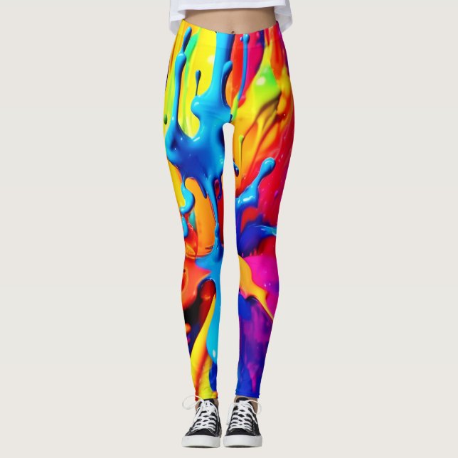 Vibrant Paint Stänk Art i fetstil Färg Leggings (Framsida)