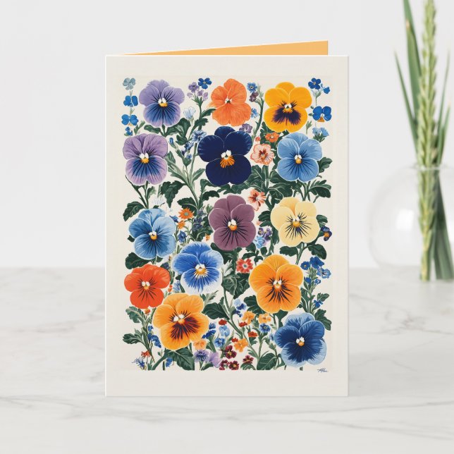 Vibrant Pansy Blommigt Illustration Inbjudan (Framsida)