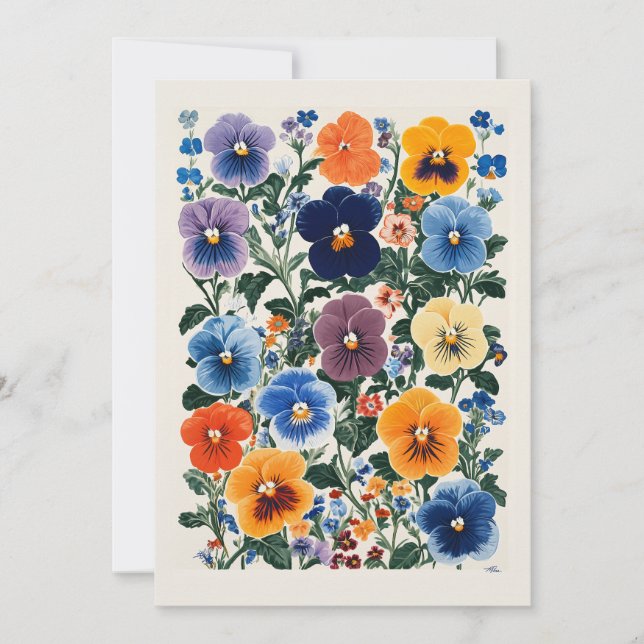 Vibrant Pansy Blommigt Illustration Inbjudningar (Framsida)