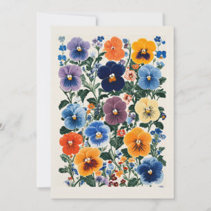 Vibrant Pansy Blommigt Illustration Inbjudningar