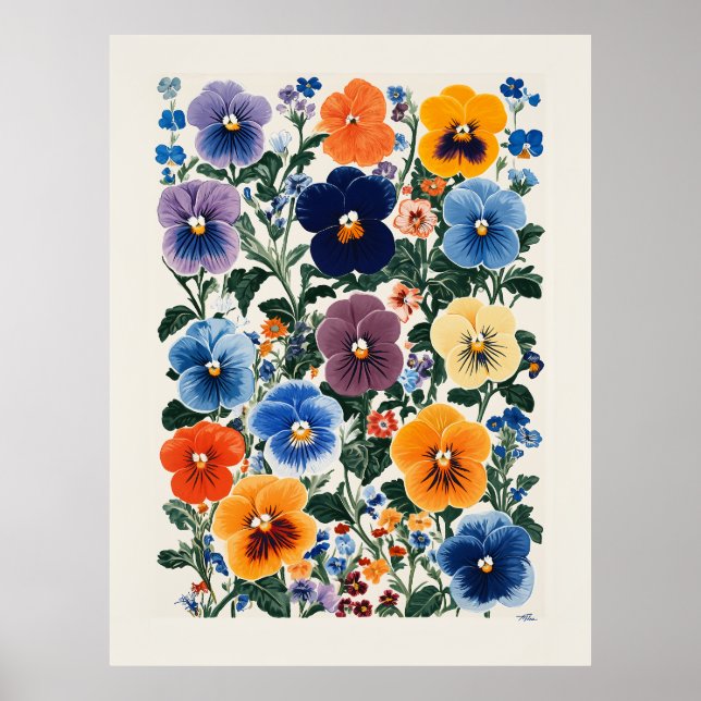 Vibrant Pansy Blommigt Illustration Poster (Framsidan)