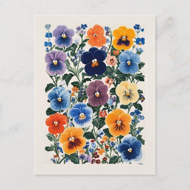 Vibrant Pansy Blommigt Illustration Vykort (Framsida)