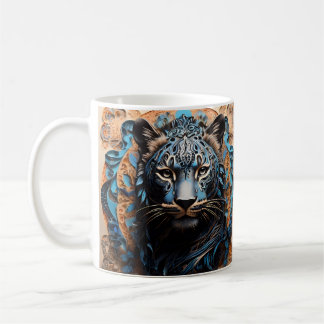 Vibrant Panther porträtt med Blommigt Motifs Kaffemugg