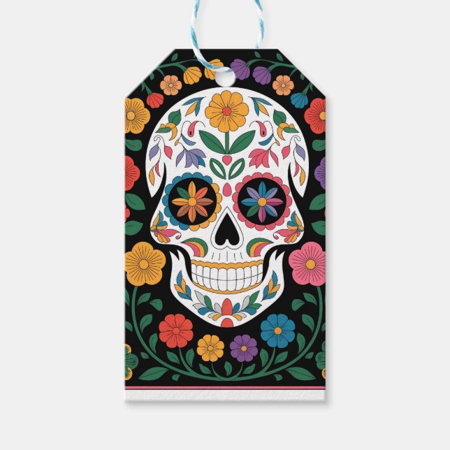 Vibrant Papel Picado Skull Presentetikett (Framsidan)