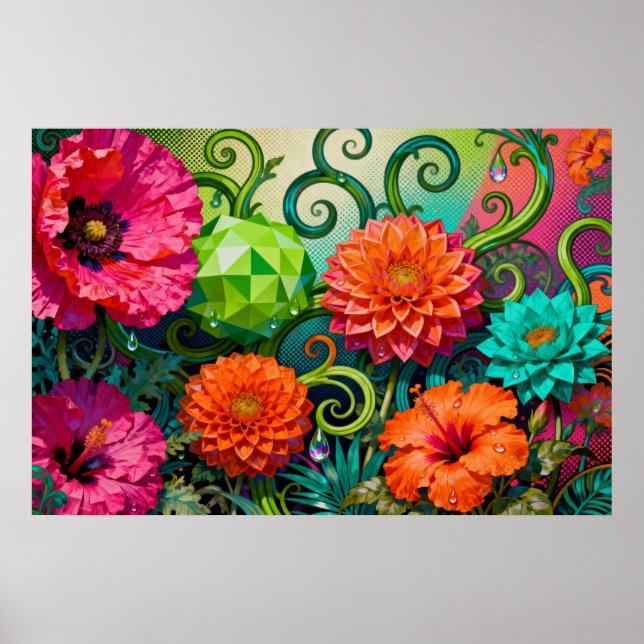 Vibrant Paper Flower Bouquet - Colorful Artistic  Poster (Framsidan)