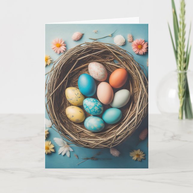 Vibrant Påsk Basket med dekorativa ägg Helgkort (Framsida)