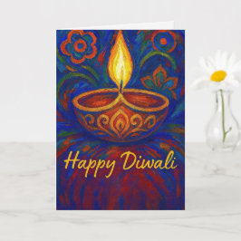 Vibrant Paskriven Diya Lycklig Diwali Hälsning Kort